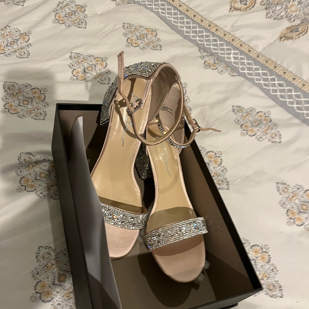 Betsey Johnson NIB 8.5 crystal block heels approx 2.25 inches - never been worn
